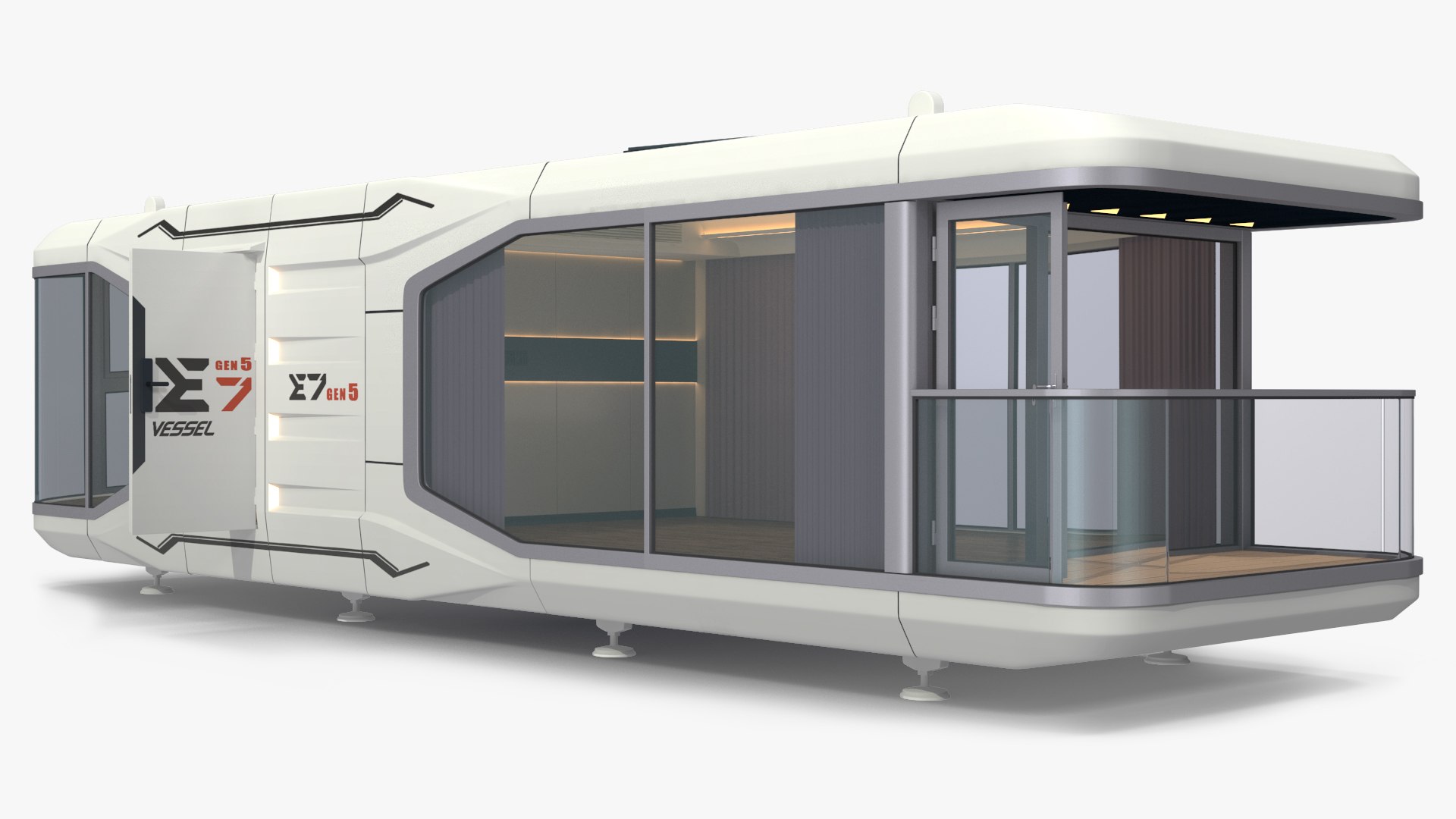 Futuristic E7 capsule home overlooking the Australian outback at twilight